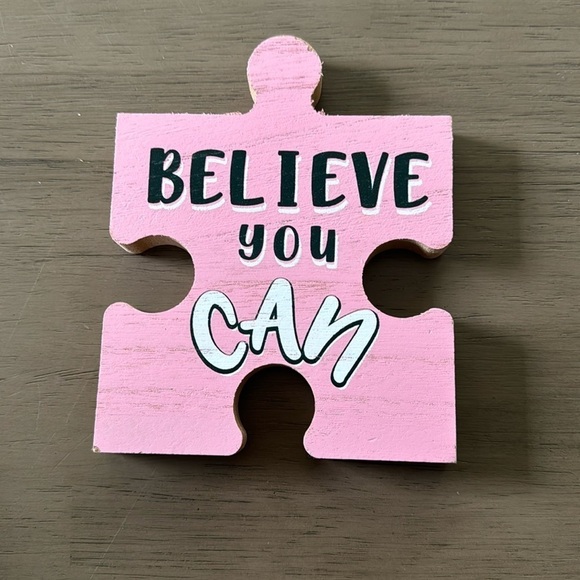NWT Pink Wooden Puzzle Piece Sign “Believe You Can” - Picture 1 of 4